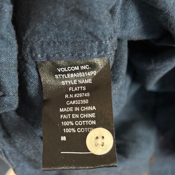 Volcom Men's Blue Button Up Long Sleeve Medium 100% Cotton - Picture 6 of 6